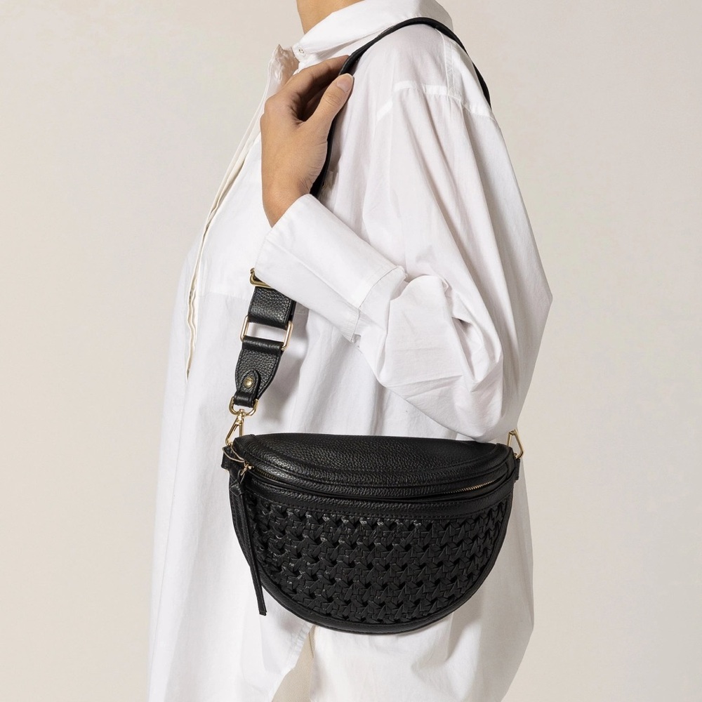 NWT Cleobella Black Woven Leather Crossbody Bag